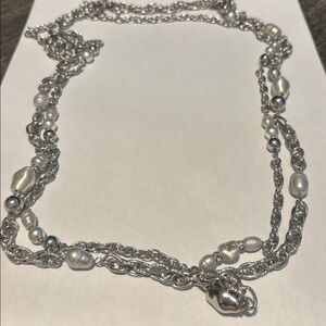 White House Black Market Silver and Pearl Necklace